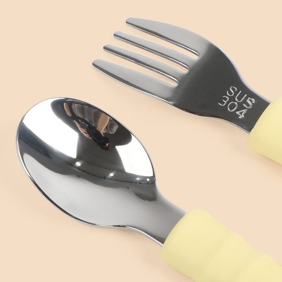 Приборы металлические детские ложка и вилка с силиконовыми ручками Фиолетовые | Зображення 2