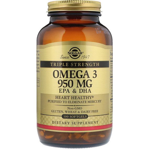 Омега 3 Solgar Omega-3, EPA & DHA, Triple Strength 950 mg 100 Softgels