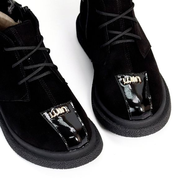 Дизайнерські чорні замшеві зимові черевики з глянсовою вставкою | Зображення 3