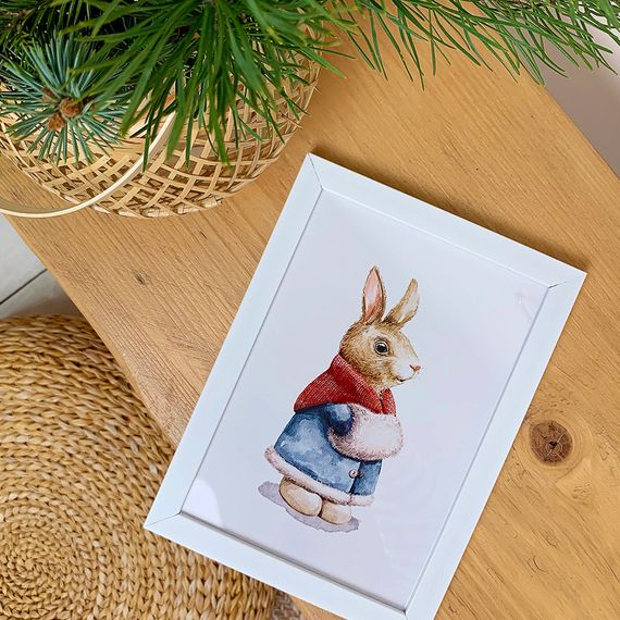 Постер в рамке Зайчик в шубке 21x30 см (A4)