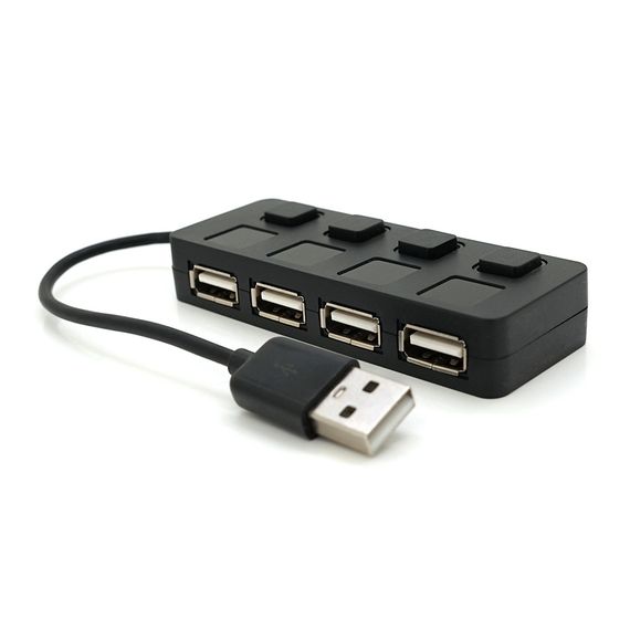 Хаб USB 2.0 4 порти, Black, 480Mbts живлення від USB