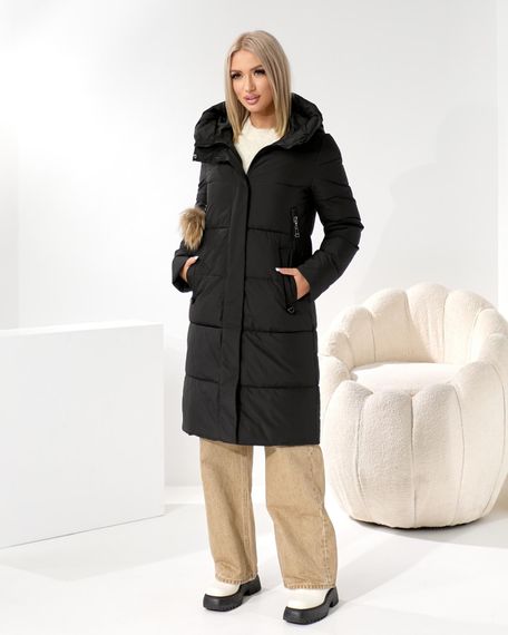 Зимове чорне пальто з помпоном що відстібається | Зображення 8