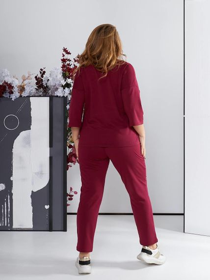 Женский спортивный прогулочный костюм с укороченными штанами NB24003 бордовый, размер 58/60 | Зображення 2