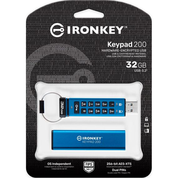 USB флеш накопичувач Kingston 32GB IronKey Keypad 200 AES-256 Encrypted Blue USB 3.2 (IKKP200/32GB) | Зображення 5