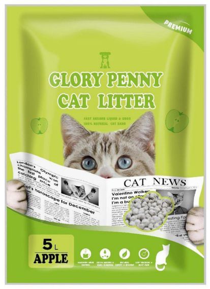 Бентонітовий наповнювач GLORY PENNY для котячого туалету з ароматом яблука 5 л.