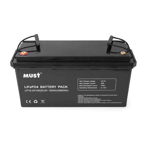 Акумуляторна батарея Must LiFePO4 LP15-24100 25.6V 100Ah, 2,56kWh, BMS50A@4S, 6000 cycles, 522x240x218, 23kg | Зображення 1