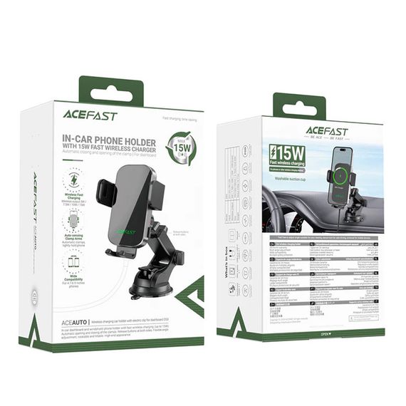Автодержатель с БЗУ Acefast D53 with Electric Clamp for Dashboard Black | Зображення 4