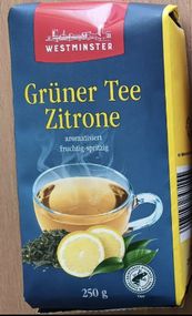 Чай зеленый со вкусом лимона листовой Westminster Gruner Tea Zitronen, 250 г, Германия,