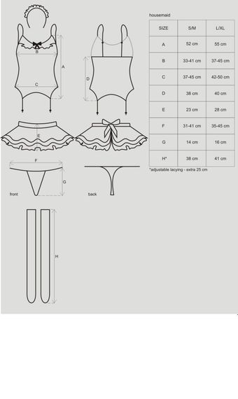 Еротичний костюм покоївки зі спідницею Obsessive Housemaid 5 pcs costume, чорно-білий, топ з пі, L/XL | Зображення 6