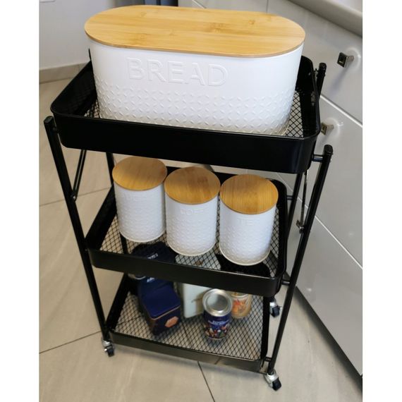 Этажерка с полками для кухни и ванной на колесах Bonro Бонро B-233 черный (42400599) | Зображення 9