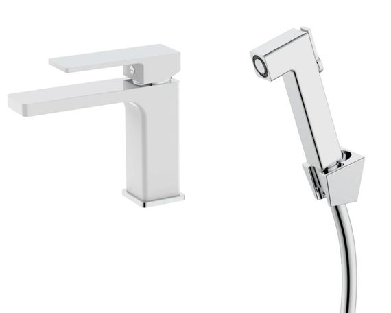 Змішувач для раковини Qtap Gemini (з гігієнічним душем) QTGEM272CRW45691 Chrome/White