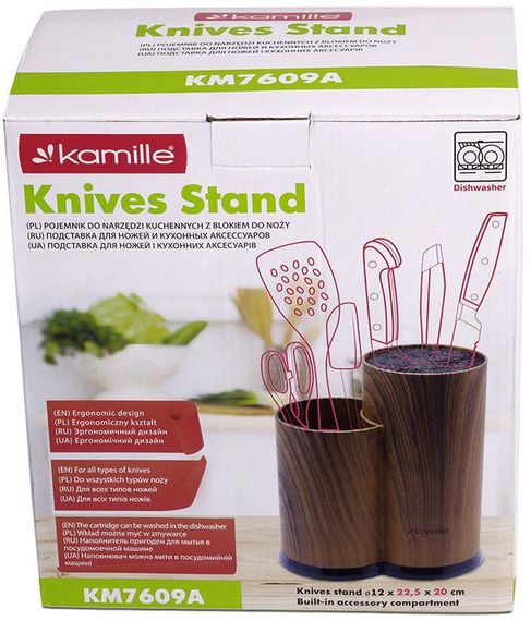 Колода для ножів Kamille Brash Stand Wood 22.5см пластикова подвійна | Зображення 3