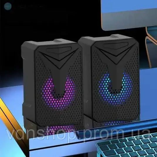 Настольные стерео колонки со светодиодной подсветкой Aoas e-005 Акустика для ноутбуков и ПК | Зображення 1