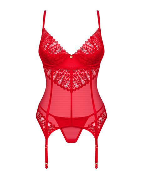 Комплект корсет та стрінги Obsessive Ingridia corset & thong M/L, червоний | Зображення 2