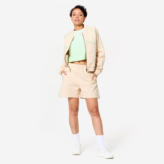 Світшот на блискавці жіночий бежевий із зеленим принтом - M