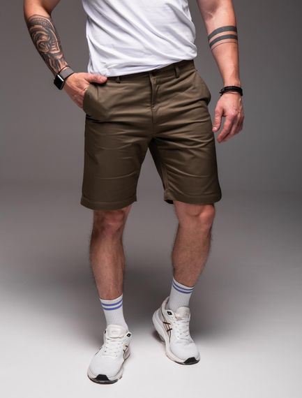 Мужские летние брючные шорты коттоновые под ремень RA2032, цвет хаки, размер L