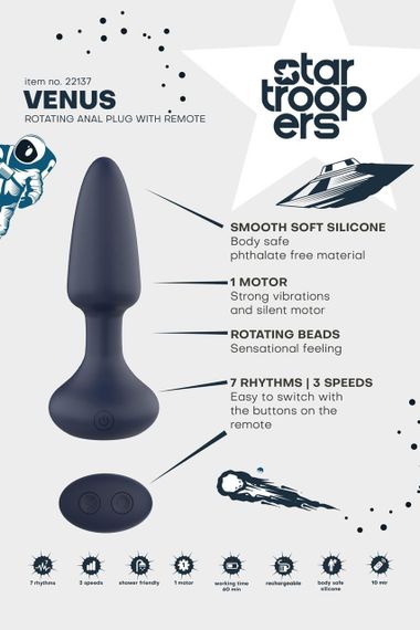 Анальна пробка DreamToys Startroopers Venus з дистанційним пультом керування, чорна Sex Aura | Зображення 7