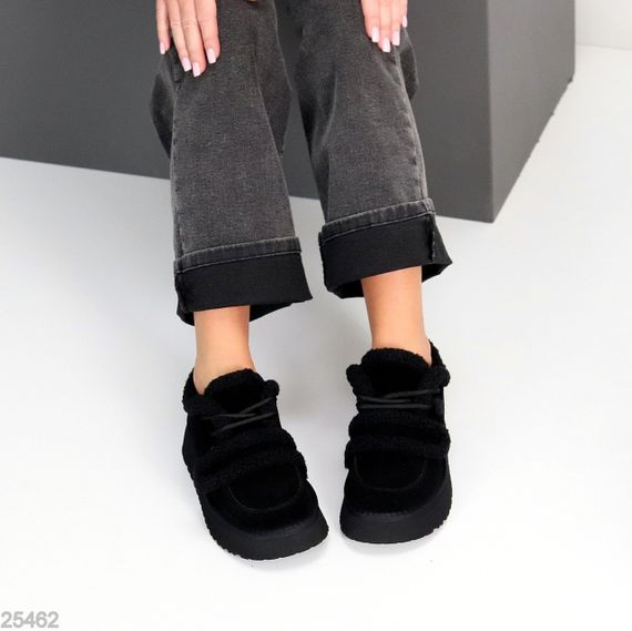 Трендовые теплые замшевые черные кроссовки-угги на липучке | Зображення 7