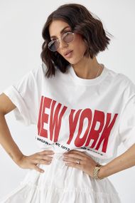 Футболка oversize з написом New York - білий цвет, ONE SIZE (є розміри)