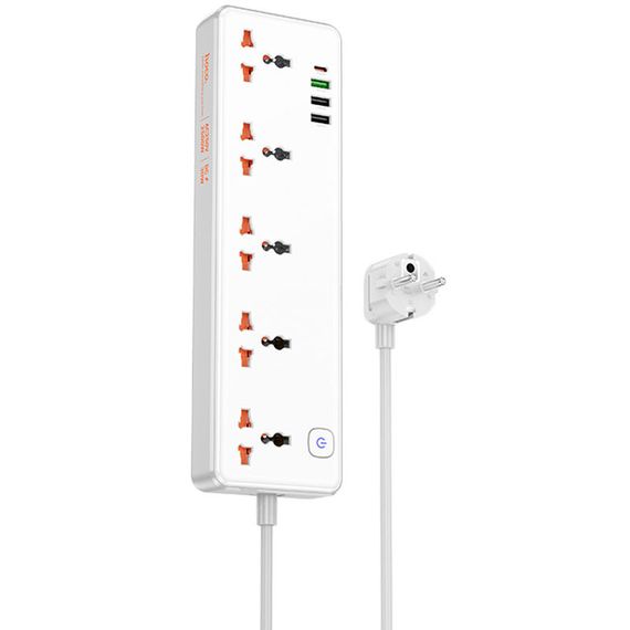 Подовжувач Hoco AC14A Rico PD30W (3USB-A/1C/5xSocket) (1.5m) White