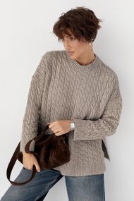 В'язана туніка з косичками - кавовий цвет, ONE SIZE (є розміри)