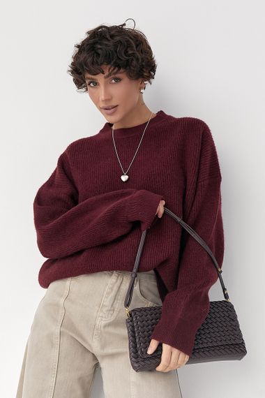 В'язана тепла однотонна кофта - бордо цвет, ONE SIZE (є розміри)