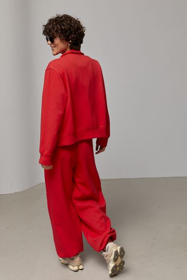 Однотонний спортивний костюм з кофтою на блискавці та штанами багі - червоний цвет, M (є розміри) | Зображення 1