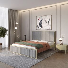 Двоспальне дерев'яне ліжко Mebigrand Відень Оливковий (RAL1020)/Аляска 93 (Сірий) 140х200 см (MBG-11045)