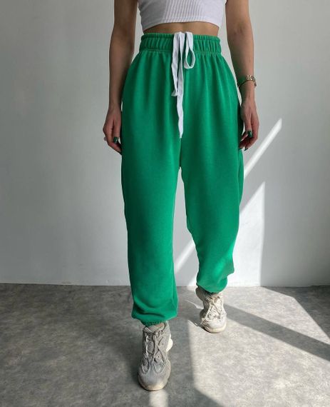 Женские спортивные штаны джоггеры с широким шнурком GF198 цвет зеленый, размер 42/44