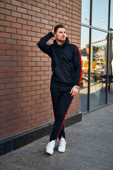 Костюм Лампас Зима черно-красный S L, Черно-красный | Зображення 2