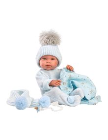 Испанская Кукла Ллоренс Новорождённый Виниловый Анатомический Пупс Мальчик Toni 42 см в Голубой Одежде с Пледом и Соской LLorens