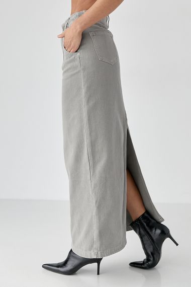 Котонова довга спідниця з розрізом - сірий цвет, M (є розміри) | Зображення 4