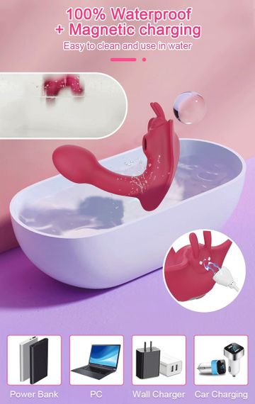 Вібромасажер метелик "Multifunctional butterfly", 10 режимів вібрації та вакууму, пульт д.у, колір бордовий Sex Aura | Зображення 6