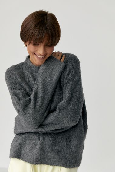 В'язаний светр із пухнастої пряжі - темно-сірий цвет, ONE SIZE (є розміри)