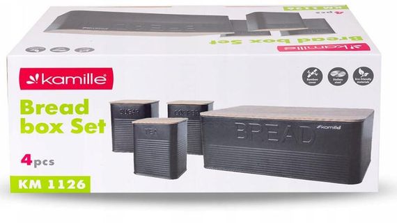 Хлібниця Kamille Black&Wood 36х22х20см з дерев'яною кришкою + 3 ємності для зберігання, чорна | Зображення 5