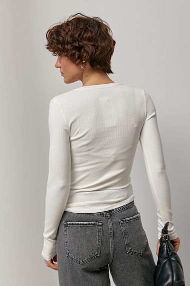 Приталений лонгслів в рубчик на кнопках - молочний цвет, S (є розміри) | Зображення 1