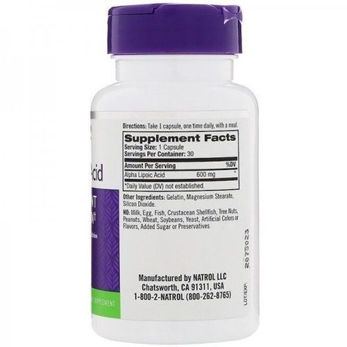 Альфа-ліпоєва кислота Natrol Alpha Lipoic Acid 600 mg 30 Caps | Зображення 1