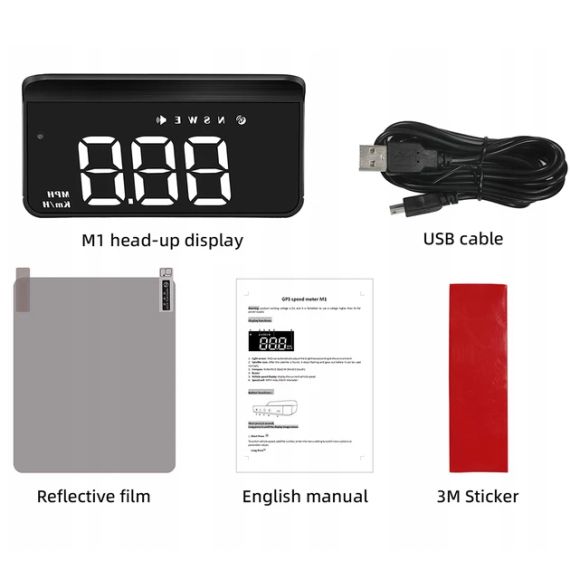 Спіметр бортовий проєкційний HUD-M1 Білий, Білий проєкційний дисплей на лобове скло, цифровий | Зображення 3