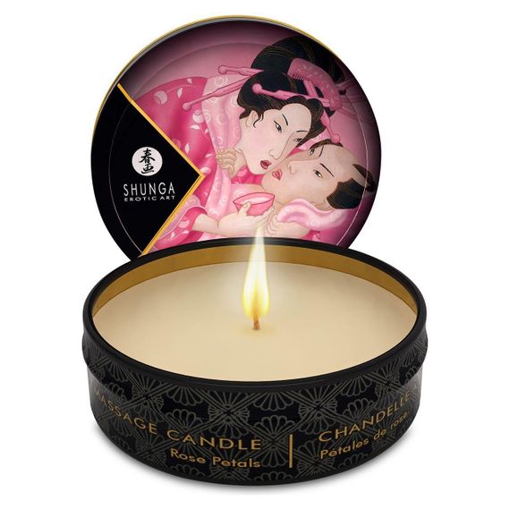 Массажная свеча Shunga Mini Massage Candle - Rose Petals (30 мл) с афродизиаками Sex Aura