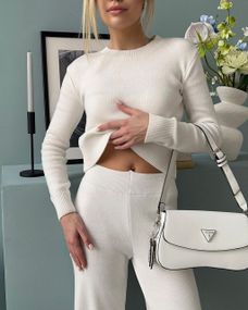 Вязаный женский костюм кофта и брюки молочного цвета размер XS-XL XL