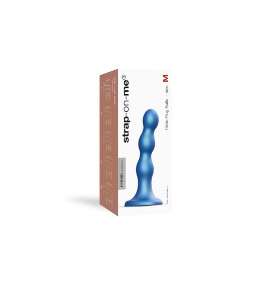 Насадка для страпона Strap-On-Me Dildo Plug Balls Blue Metallic M | Зображення 3