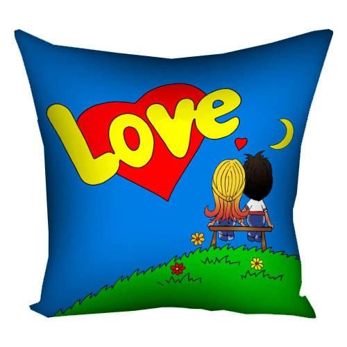 Подушка габардинова з принтом Love is (синя) 50x50 см (5P_PW080)