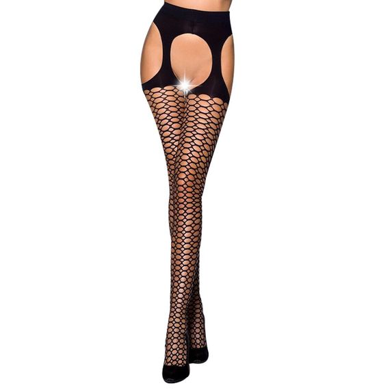 Еротичні колготки TIOPEN 004 nero (fishnet 40 den) - Passion, імітація панчох і пояса, 1/2