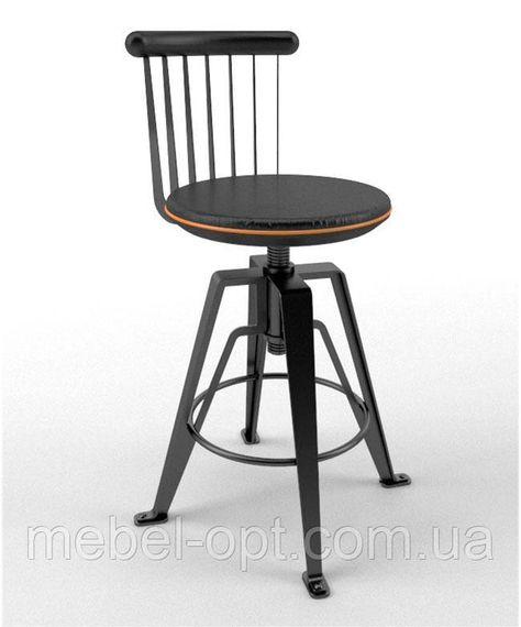 Стул полубарный Gazelle Black Back Loft черный со спинкой, с винтовой регулировкой высоты, в стиле лофт | Зображення 7