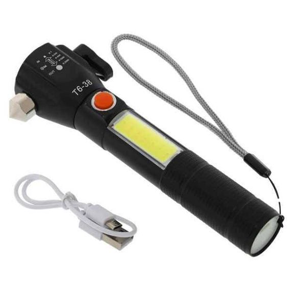 Ліхтар ручний аварійний t6-28LED USB + склобій Червоний