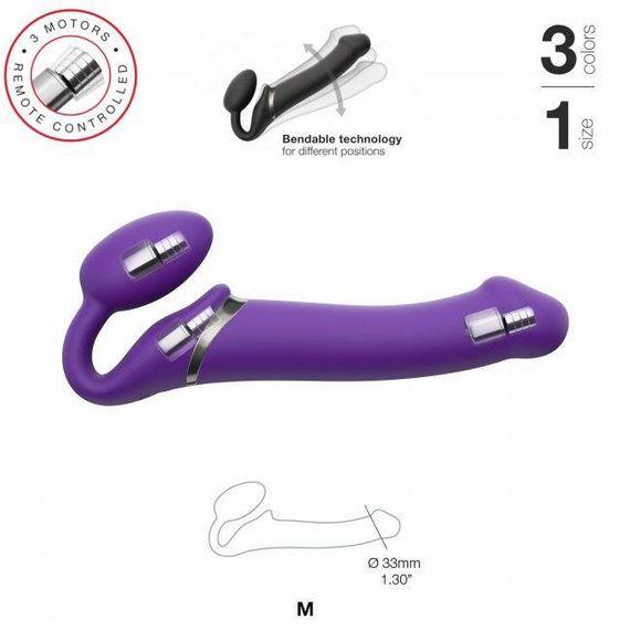 Безремінний страпон з вібрацією Strap-On-Me Vibrating Violet M, діаметр 3,8 см, пульт ДК, регульований Sex Aura | Зображення 2