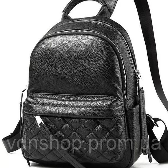 Женский кожаный рюкзак городской 35х26х17, наплечник из натуральной кожи, черный | Зображення 2