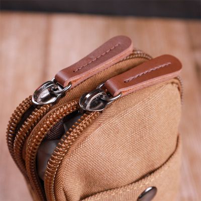 Сумка Vintage На пояс з металевим карабіном з текстилю Коричнева (22225) | Зображення 4
