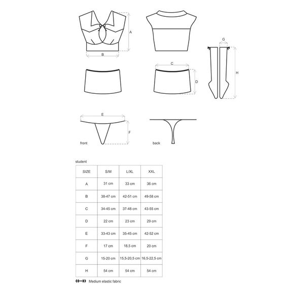 Еротичний костюм студентки Obsessive Student 4 pcs costume S/M, топ, спідниця, стринги, гольфи | Зображення 6