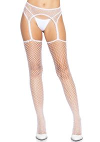 Панчохи-сітка Leg Avenue Net stockings with garter belt One size White, пояс, підв’язки